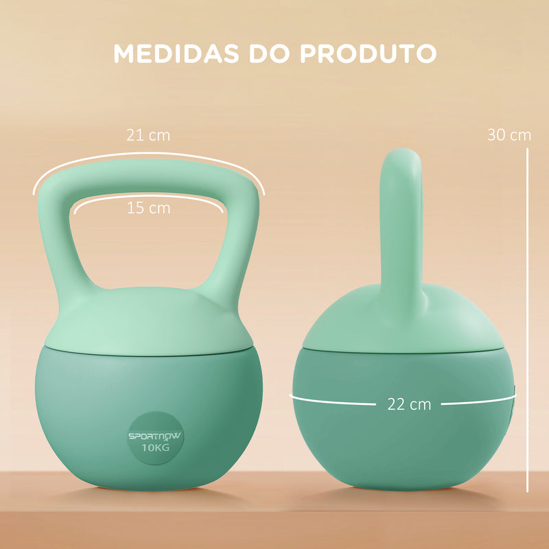 Kettlebell de 10 kg Pesa Russa Preenchida de Areia Metálica e Alça Antiderrapante para Treino de Musculação em Casa Ginásio 21x21x30 cm Verde