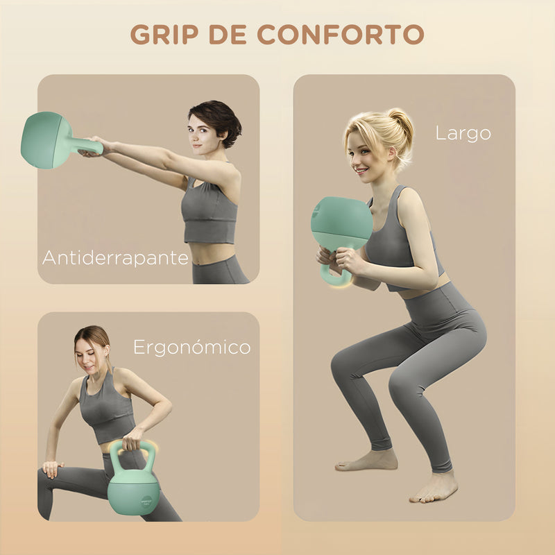 Kettlebell de 10 kg Pesa Russa Preenchida de Areia Metálica e Alça Antiderrapante para Treino de Musculação em Casa Ginásio 21x21x30 cm Verde