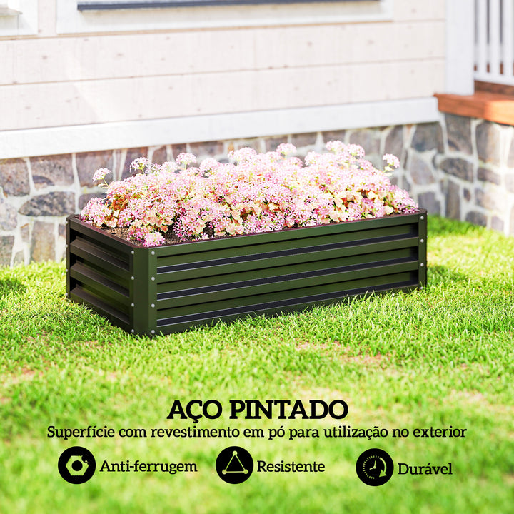 Floreira Exterior Grande de Aço Galvanizado Horta Urbana Elevada para Cultivar Plantas Flore, Relva, Vaso Exterior Retangular com Fundo Aberto 120x60x30,5 cm Cinzento