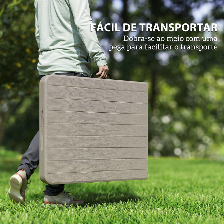 Conjunto de Campismo Dobrável de 3 Peças Mesa Dobrável Campismo com Bancos Inclui 1 Mesa 180x74x74 cm e 2 Bancos 182x28x42 cm Efeito Madeira para Acampamentos Jardim Piquenique Marrom