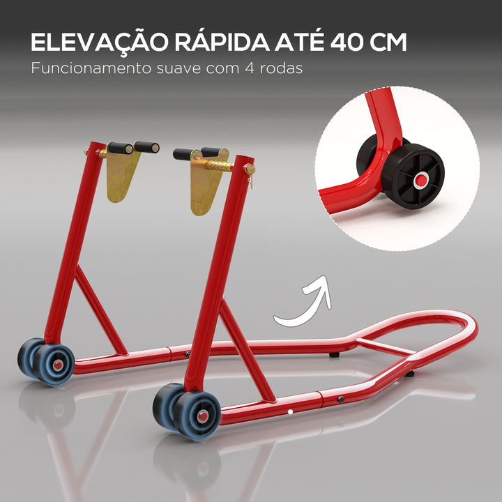 Cavalete Universal tipo Suporte Dianteiro de Mota Portátil e Móvel – Cor Vermelho – Aço – 80x50x40 cm