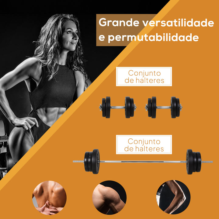 Conjunto de pesos de halteres e barras ajustáveis ??2 em 1 com discos para musculação e fitness preto