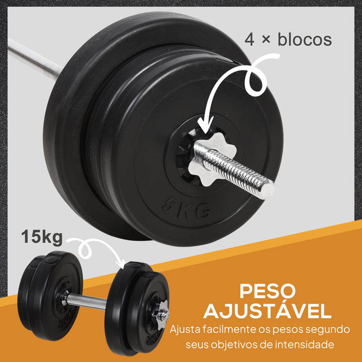 Conjunto de pesos de halteres e barras ajustáveis ??2 em 1 com discos para musculação e fitness preto