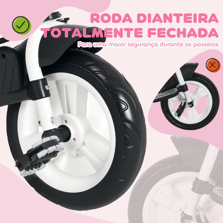 Triciclo para Bebés Triciclo Evolutivo para Crianças de +12 Meses com Capota Dobrável Guiador Telescópico e Removível Bolsa e Porta-Garrafas 102x49x102 cm Rosa