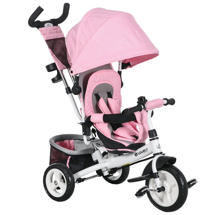 Triciclo para Bebés Triciclo Evolutivo para Crianças de +12 Meses com Capota Dobrável Guiador Telescópico e Removível Bolsa e Porta-Garrafas 102x49x102 cm Rosa