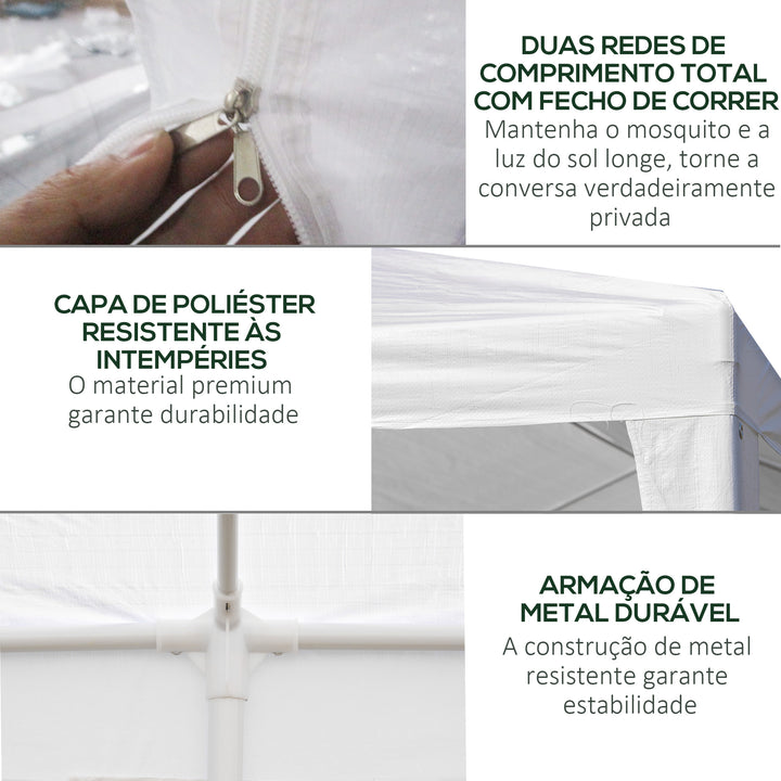Tenda para Festas 6x3 m Tenda Desmontável Exterior com 6 Mosquiteiros Laterais 2 Portas com Fecho de Correr para Terraço Jardim Branco
