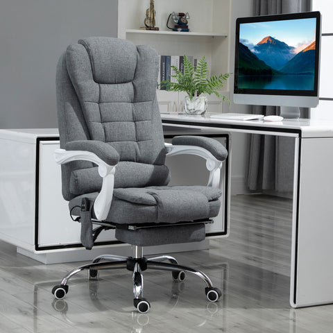Cadeira de Massagem com 6 Pontos de Massagem Cadeira de Escritório Reclinável com Altura Ajustável Função de Aquecimento Apoio para os Pés e Controlo Remoto 65x70x111-119 cm Cinza