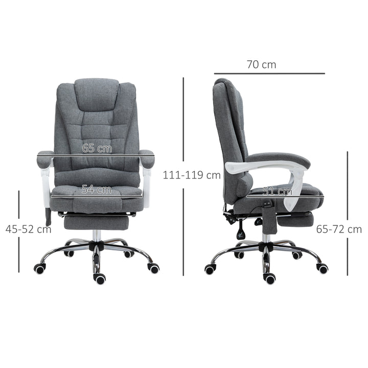 Cadeira de Massagem com 6 Pontos de Massagem Cadeira de Escritório Reclinável com Altura Ajustável Função de Aquecimento Apoio para os Pés e Controlo Remoto 65x70x111-119 cm Cinza