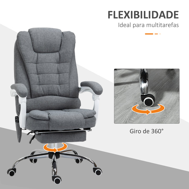 Cadeira de Massagem com 6 Pontos de Massagem Cadeira de Escritório Reclinável com Altura Ajustável Função de Aquecimento Apoio para os Pés e Controlo Remoto 65x70x111-119 cm Cinza