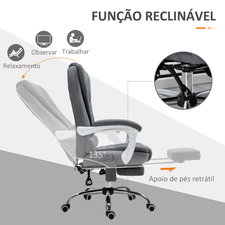 Cadeira de Massagem com 6 Pontos de Massagem Cadeira de Escritório Reclinável com Altura Ajustável Função de Aquecimento Apoio para os Pés e Controlo Remoto 65x70x111-119 cm Cinza