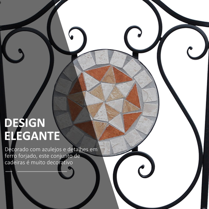 Conjunto de 2 Cadeiras Dobráveis de Jardim Bistrô Cadeira Assento Mosaico para Terraço Varanda Aço Carga 120kg
