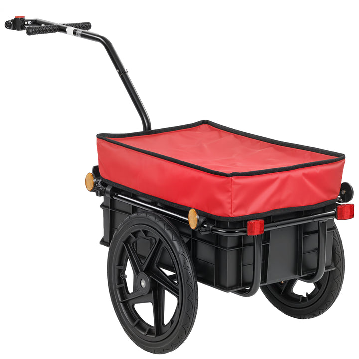 Reboque de Bicicleta para Carga 40 kg Carrinho de Mão com Cobertura de Tecido Oxford Impermeável, Refletores Estrutura de Aço e Alças para Transporte de Bagagem 144x59x80 cm Vermelho e Preto