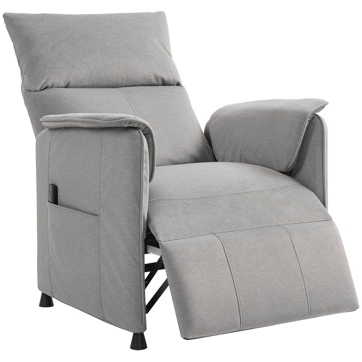 Poltrona Relax Reclinável Elétrica Poltrona Reclinável Silenciosa com Função Memória Apoio para Pés Controlo Remoto e Bolsos Laterais para Dormitório Sala de Estar 80x83x104 cm Cinzento