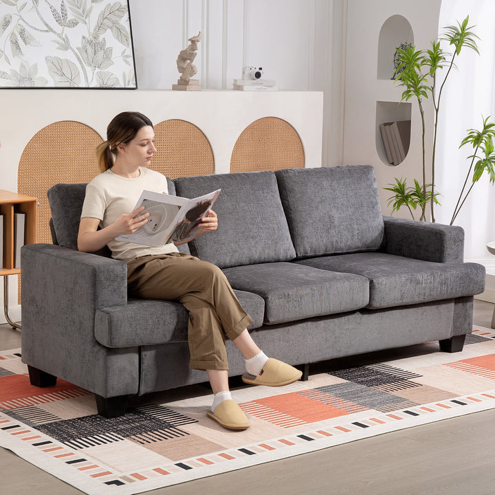 Sofá de 3 Lugares Sofá Sala de Estar 213x80x90 cm Estofado em Chenille Almofadado Grosso Estrutura de Aço Desenho Moderno para Sala de Estar Quarto Cinzento