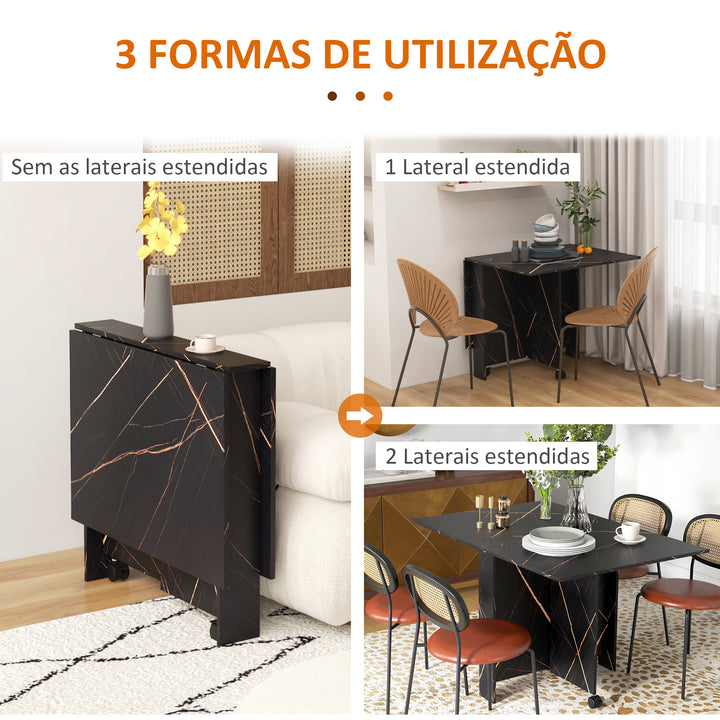 Mesa de Sala de Jantar Dobrável com Rodas Mesa Multifuncional para Sala de Jantar com 3 Formas 120x80x73cm Preto