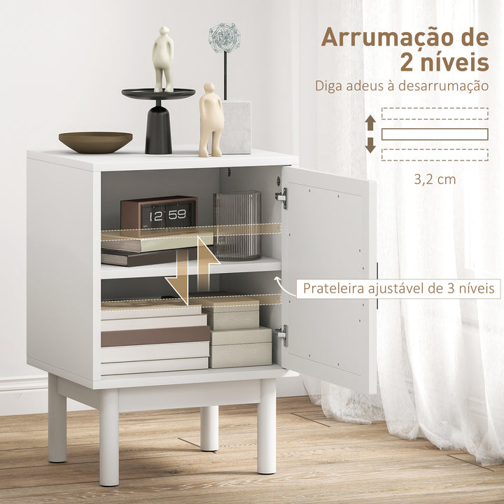 Mesa de Cabeceira Mesa de Cabeceira com Porta de Vime Prateleira Ajustável e Pés de Madeira Estilo Boémio Mesa Auxiliar para Sala de Estar Quarto 40x35x58 cm Branco