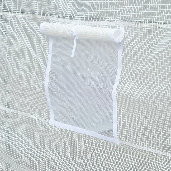 Estufa de Jardim 350x200x200 cm Estufa de Túnel com Porta Enrolável e 6 Janelas Cobertura de PE 140 g/m² Estrutura de Metal para Cultivo de Plantas Verduras Branco