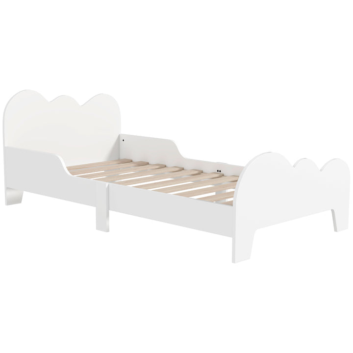Cama para Crianças acima de 3 Anos 143,5x74,5x56 cm Estrutura de Cama Infantil com Desenho de Núvem e Barreira de Segurança para Dormitório Branco