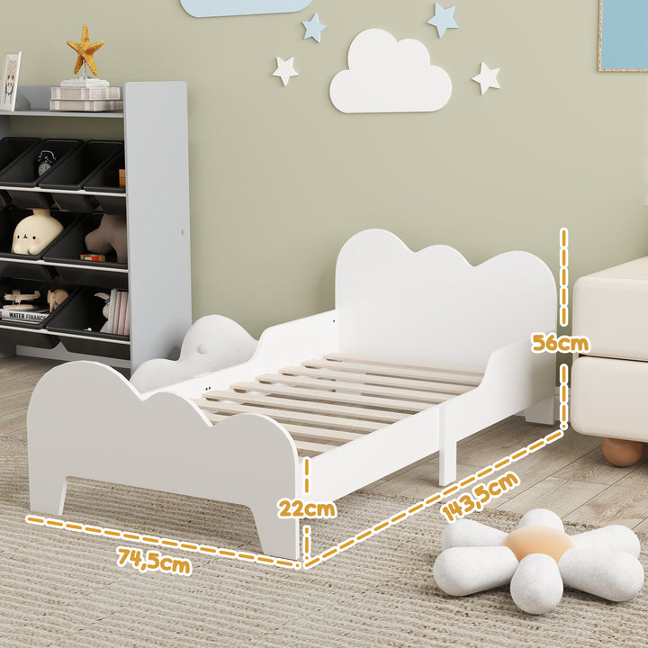 Cama para Crianças acima de 3 Anos 143,5x74,5x56 cm Estrutura de Cama Infantil com Desenho de Núvem e Barreira de Segurança para Dormitório Branco
