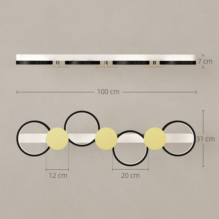 Candeeiro de Teto Regulável com 4 Focos Candeeiro LED de Teto com Controlo Remoto Modos de Cena 1500 lm 38 W, 3000 K-6500 K para Sala de Estar Quarto Escritório 100x31x7 cm Preto e Dourado