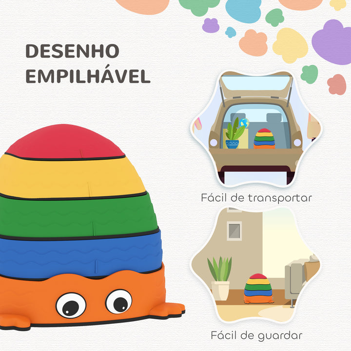 Conjunto de Pedras de Equilíbrio Empilháveis para Crianças de 5 Peças Jogo de Equilíbrio para Crianças acima dos 2 Anos Forma de Rã Antiderrapantes para Interior e Exterior Multicolor