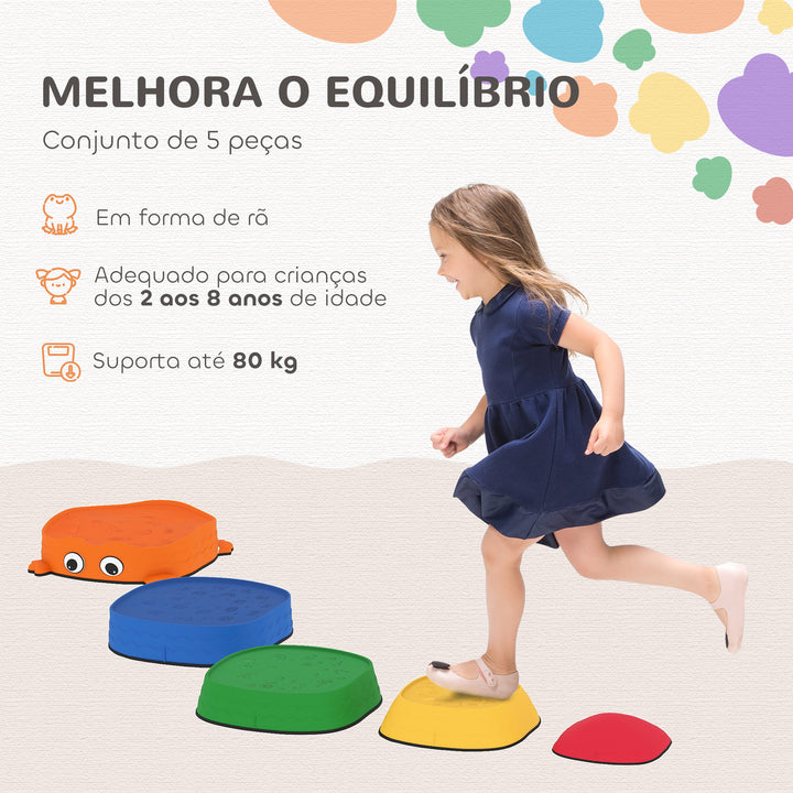 Conjunto de Pedras de Equilíbrio Empilháveis para Crianças de 5 Peças Jogo de Equilíbrio para Crianças acima dos 2 Anos Forma de Rã Antiderrapantes para Interior e Exterior Multicolor