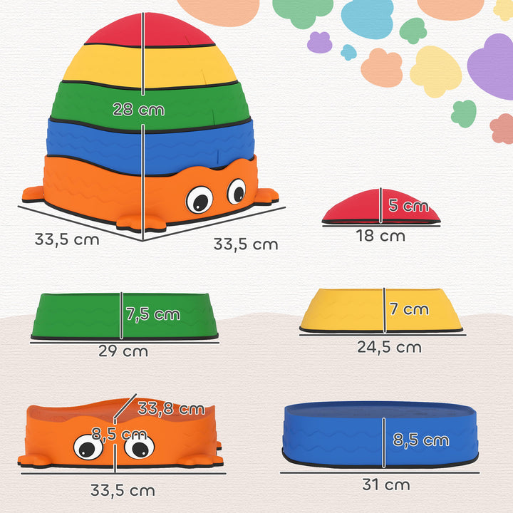 Conjunto de Pedras de Equilíbrio Empilháveis para Crianças de 5 Peças Jogo de Equilíbrio para Crianças acima dos 2 Anos Forma de Rã Antiderrapantes para Interior e Exterior Multicolor