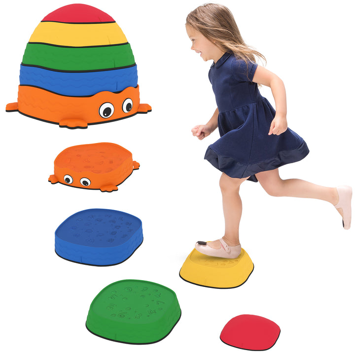 Conjunto de Pedras de Equilíbrio Empilháveis para Crianças de 5 Peças Jogo de Equilíbrio para Crianças acima dos 2 Anos Forma de Rã Antiderrapantes para Interior e Exterior Multicolor