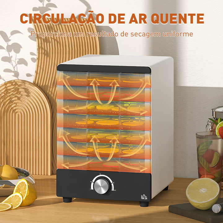 Desidratador de Alimentos 350W Desidratador de Alimentos com 7 Bandejas Temperatura Ajustável 40-70? Desidratador de Fruras Verduras para Animais de Estimação 30x22,8x32,6 cm Branco