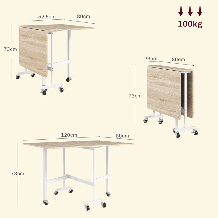 Mesa Dobrável de Cozinha para 4-6 Pessoas Mesa de Sala de Jantar Dobrável com Rodas e Laterais Dobráveis Mesa para Cozinha 120x80x73 cm Madeira
