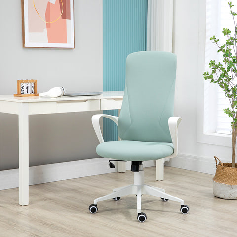 Cadeira de Escritório Giratória com Altura Ajustável Cadeira de Escritório Ergonómica com Apoio para os Braços Função de Inclinação e Encosto Alto 62x56x110-119,5 cm Verde