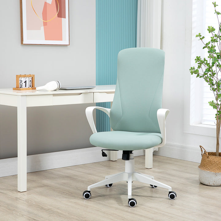 Cadeira de Escritório Giratória com Altura Ajustável Cadeira de Escritório Ergonómica com Apoio para os Braços Função de Inclinação e Encosto Alto 62x56x110-119,5 cm Verde