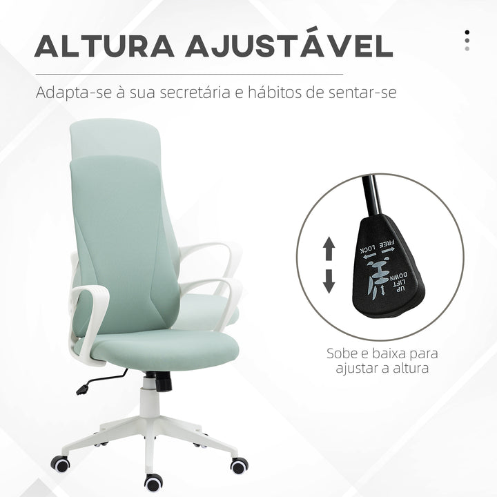 Cadeira de Escritório Giratória com Altura Ajustável Cadeira de Escritório Ergonómica com Apoio para os Braços Função de Inclinação e Encosto Alto 62x56x110-119,5 cm Verde