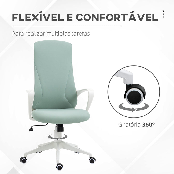 Cadeira de Escritório Giratória com Altura Ajustável Cadeira de Escritório Ergonómica com Apoio para os Braços Função de Inclinação e Encosto Alto 62x56x110-119,5 cm Verde