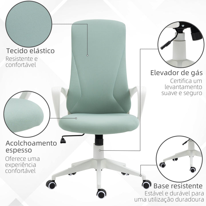 Cadeira de Escritório Giratória com Altura Ajustável Cadeira de Escritório Ergonómica com Apoio para os Braços Função de Inclinação e Encosto Alto 62x56x110-119,5 cm Verde