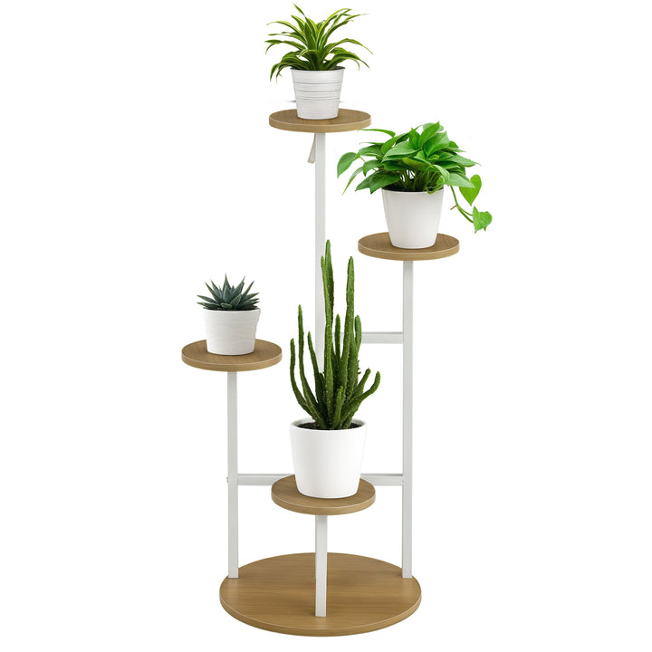 Suporte para Plantas Prateleiras para Plantas de 4 Níveis Suporte para Vasos de Plantas com Estrutura de Aço para Interior e Exterior 40x40x95,5cm Madeira e Branco