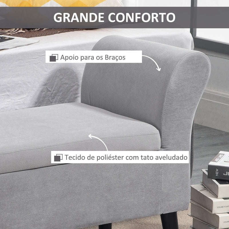 Banco para Pé de Cama Estofado em Veludo Banco de Armazenamento Acolchoado com Tampa Apoio para os Braços Pés de Madeira para Dormitório Sala de Estar 111,5x41x65cm Cinza Claro