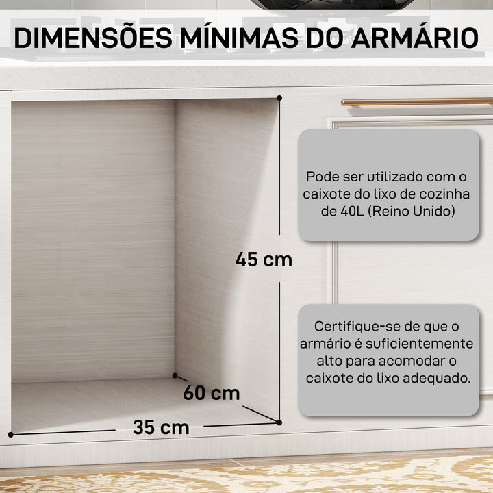 Balde do Lixo Sob o Balcão Caixote do Lixo de Cozinha 2 Contentores de Reciclagem Removíveis 2 x 20 L Deslizamento Suave Pega Tampa com Padrão de Diamante Cinzento