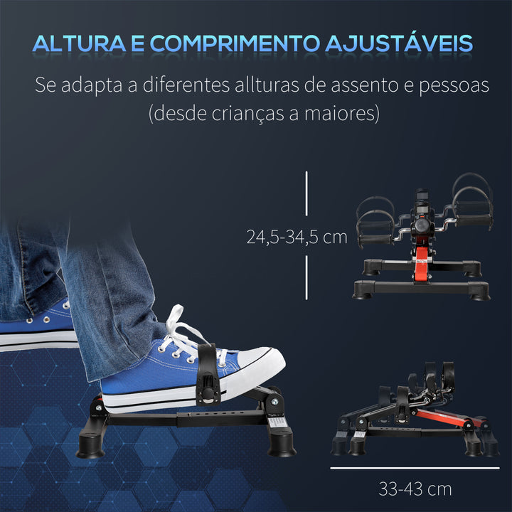 Mini Bicicleta Estática de Exercícios Mini Bicicleta Estática com Altura e Comprimento Ajustáveis Tela LCD Máquina de Pedalar de Mãos e Pernas 33-43x40x24,5-34,5 cm Preto