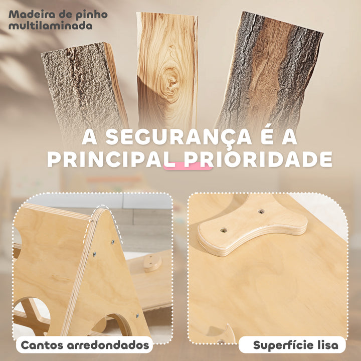 Triângulo de Escalar de Madeira 8 em 1 Jogo de Aprendizagem para Crianças de 18-48 Meses com Rampa Escada em Forma de Arco e Bolsa de Areia 175x59,5x60 cm Madeira