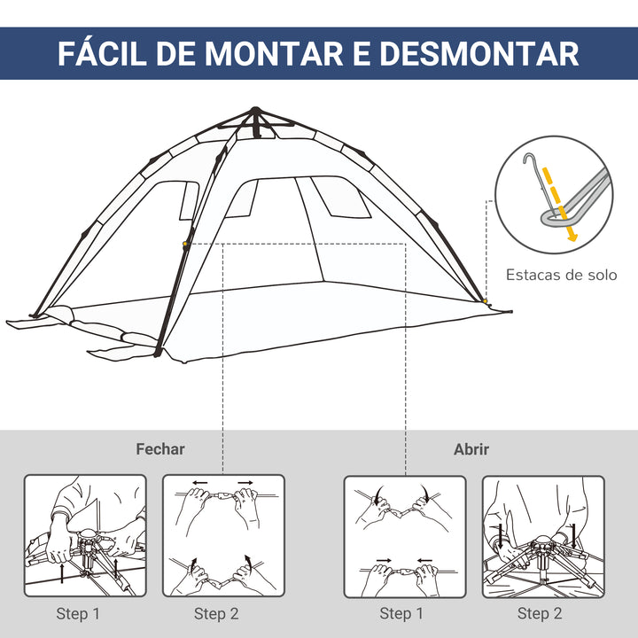Tenda de Praia Dobrável Tenda de Praia Pop-up para 1-2 Pessoas com 2 Portas 2 Janelas e Bolsa de Transporte para Parque Campismo 220x173x120 cm Azul Escuro