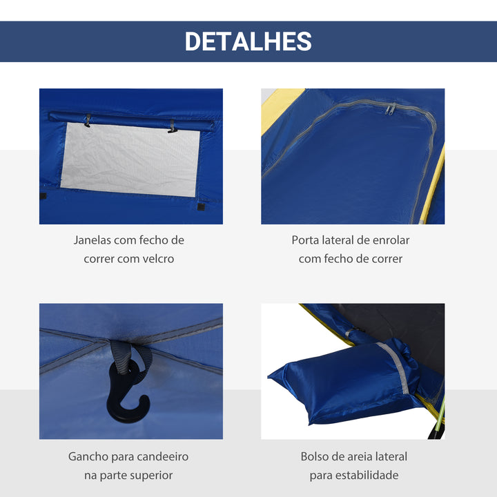Tenda de Praia Dobrável Tenda de Praia Pop-up para 1-2 Pessoas com 2 Portas 2 Janelas e Bolsa de Transporte para Parque Campismo 220x173x120 cm Azul Escuro