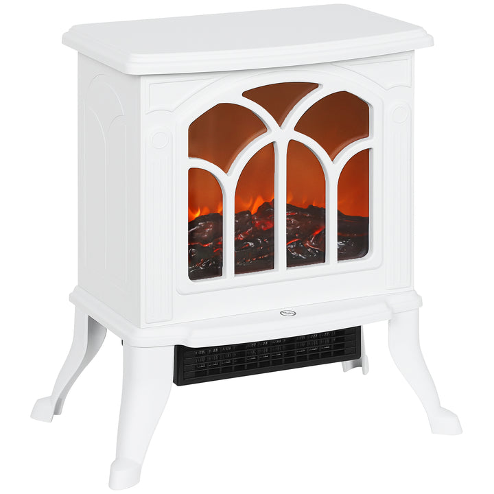 Lareira Elétrica 750/1500 W Lareira Decorativa com 2 Níveis de Potência Efeito Chama Proteção contra Sobreaquecimento Área de Cobertura 15-20 m² 37,3x23,1x44 cm Branco