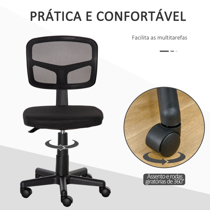 Cadeira de Escritório Ergonómica de Malha Cadeira de Escritório Giratória 360° com Altura Ajustável Suporte Lombar Respirável e Rodas 43x48x77,5-89,5cm Preto