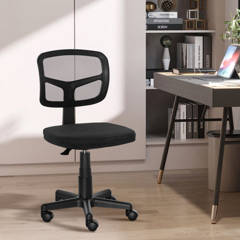 Cadeira de Escritório Ergonómica de Malha Cadeira de Escritório Giratória 360° com Altura Ajustável Suporte Lombar Respirável e Rodas 43x48x77,5-89,5cm Preto