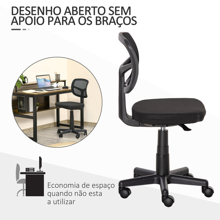 Cadeira de Escritório Ergonómica de Malha Cadeira de Escritório Giratória 360° com Altura Ajustável Suporte Lombar Respirável e Rodas 43x48x77,5-89,5cm Preto