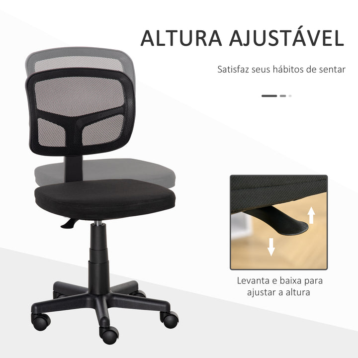 Cadeira de Escritório Ergonómica de Malha Cadeira de Escritório Giratória 360° com Altura Ajustável Suporte Lombar Respirável e Rodas 43x48x77,5-89,5cm Preto