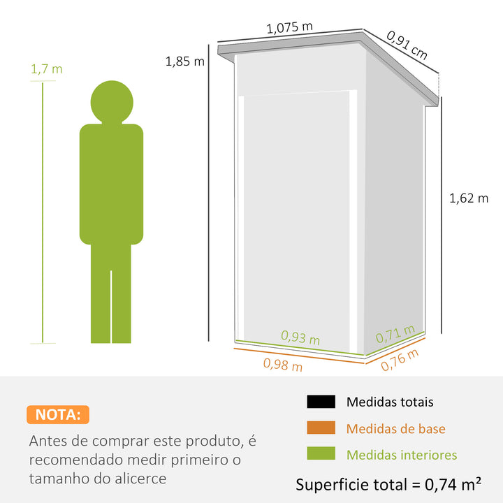 Abrigo Exterior Metálico 107,5x91x185 cm Abrigo de Jardim com Teto Inclinado Porta com Trinco Ventilação e Luvas Abrigo de Armazenamento para Ferramentas Cinza Escuro