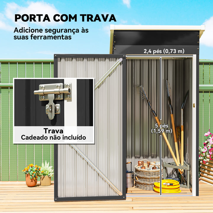 Abrigo Exterior Metálico 107,5x91x185 cm Abrigo de Jardim com Teto Inclinado Porta com Trinco Ventilação e Luvas Abrigo de Armazenamento para Ferramentas Cinza Escuro