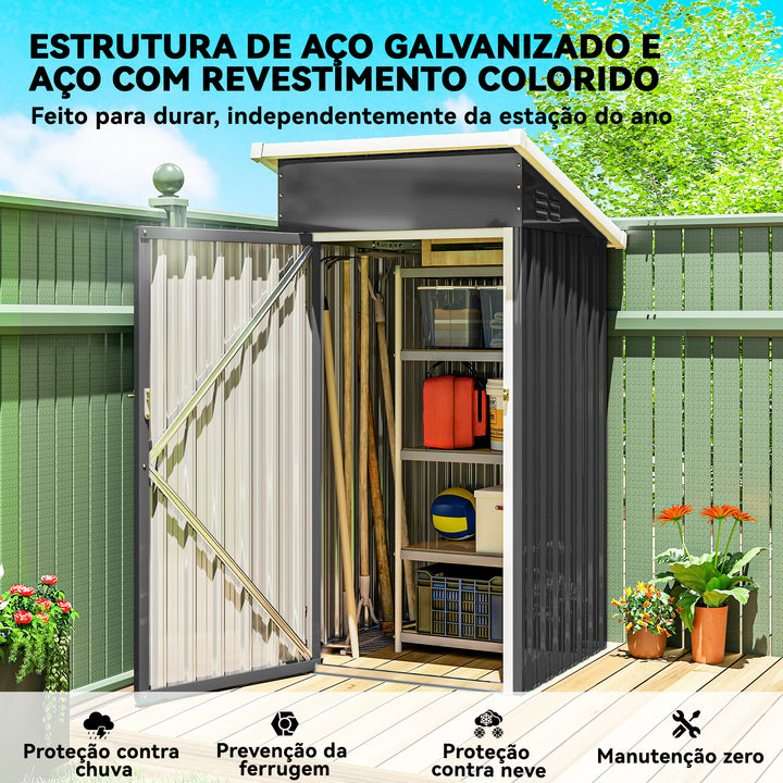 Abrigo Exterior Metálico 107,5x91x185 cm Abrigo de Jardim com Teto Inclinado Porta com Trinco Ventilação e Luvas Abrigo de Armazenamento para Ferramentas Cinza Escuro
